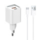 Мрежово зарядно устройство LDNIO A2318C, 20W, 1 x Type-C F, 1 x USB F, PD, QC, С Type-C кабел, Бял - 40291