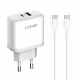 Мрежово зарядно устройство LDNIO A2526C, 45W, 1 x Type-C F, 1 x USB F, PD, QC, PPS, С PD Type-C кабел, Бял - 40287