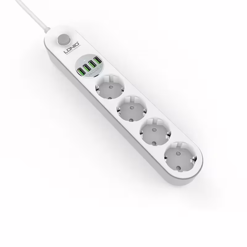 Разклонител LDNIO SE4432, 4 гнезда, CEE 7/3, 2500W, 4 x USB F, 2.0m, Бял - 40299