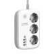 Смарт разклонител LDNIO SEW3452, 3 гнезда, CEE 7/3, 2500W, 1 x Type-C F, 3 x USB F, PD, QC, 2.0m, Бял - 40295