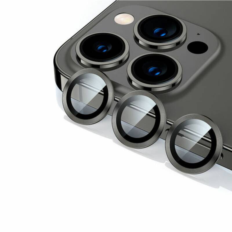 Стъклен протектор за камера DeTech, за iPhone 13 Pro / 13 Pro Max, Черен - 52711