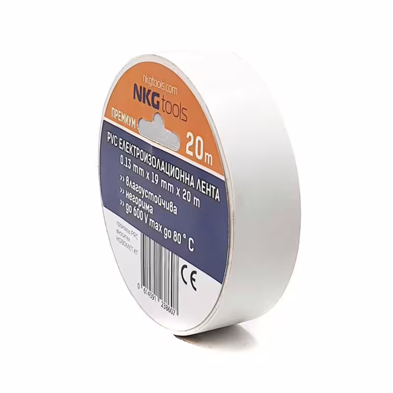 PVC, изолирбанд лента, бял, 19mm, 20m