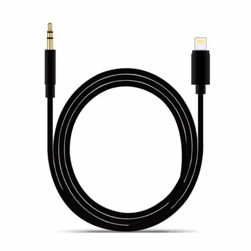 Аудио кабел за музика DE-42ia, iPhone, Apple lightning(м)/3,5mm JACK(м), черен, 1m