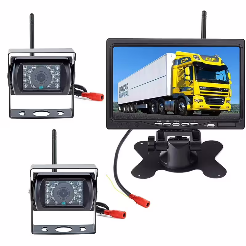 Монитор за автомобил, 2 камери, система за паркиране, охрана, LCD, 12VDC, 24VDC, 7"