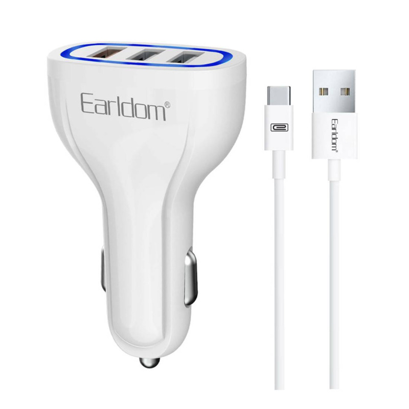 Комплект, автомобилно зарядно EC-CC13, бързо зареждане, кабел Type-C, 3xUSB, от 5VDC до 12VDC, 3,1A