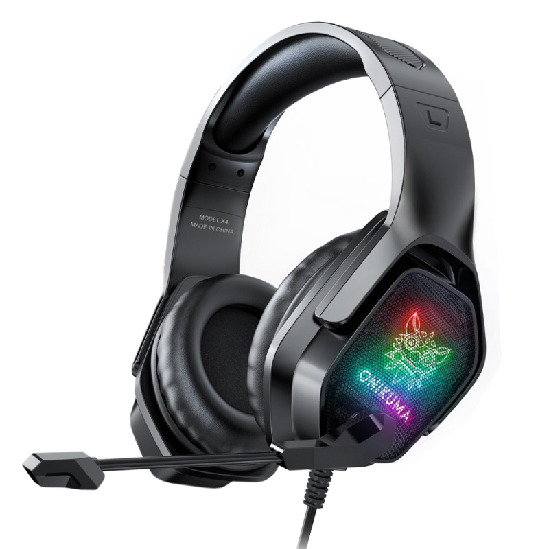 Слушалки Onikuma X4, За компютър, Микрофон, Подсветка, 3.5mm, USB, Черен - 20671