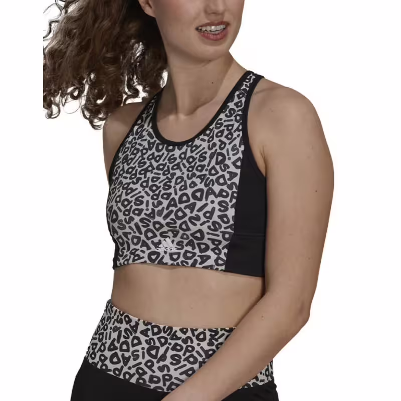 ADIDAS x Farm Rio Aeroready 3-Stripes Print Sports Crop Top Black