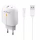 Мрежово зарядно устройство DeTech DE-31M, 20W, С Micro USB кабел, 1 x Type-C F, 1 x USB F, PD, QC, Бял - 40319