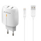 Мрежово зарядно устройство DeTech DE-32QCi, 18W, С Lightning кабел, 2 x USB F, QC, Бял - 40326