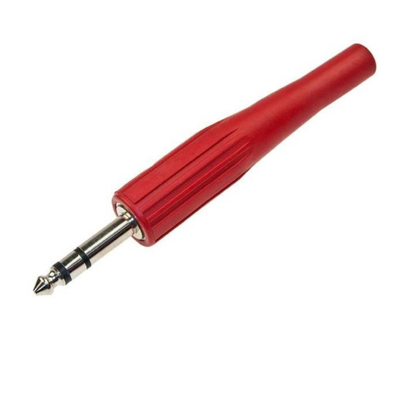 Букса дълга за кабел, червена, стерео, 6,3mm JACK(м), 110mm