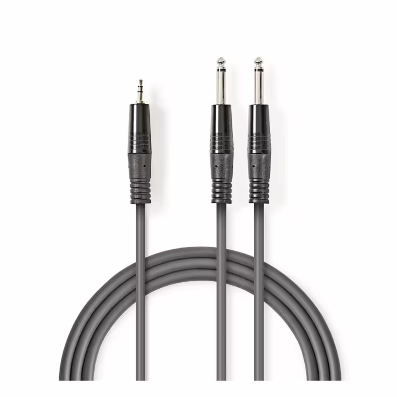 Кабел преходен за микрофон Nedis, професионален, 3,5mm STEREO JACK(м), 2x6,3mm MONO JACK(м), 5m