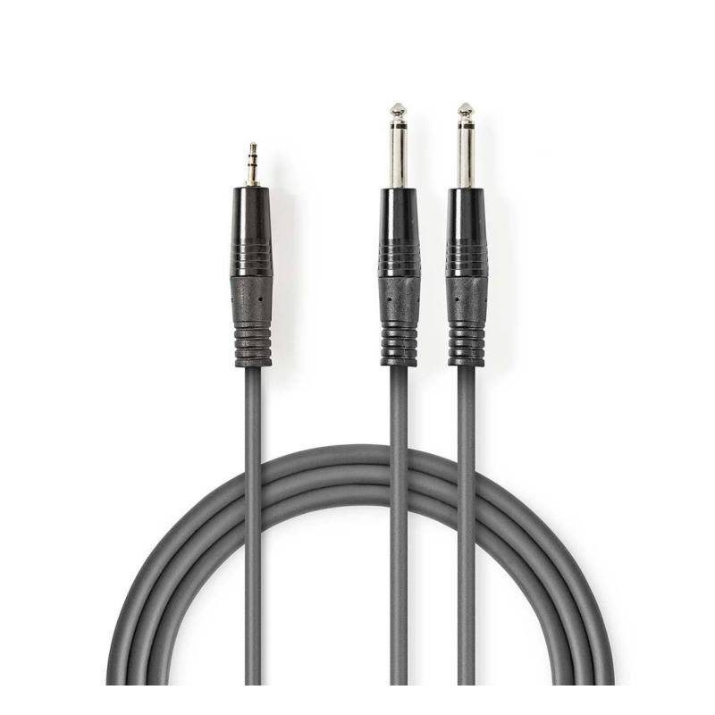 Кабел преходен за микрофон Nedis, професионален, 3,5mm STEREO JACK(м), 2x6,3mm MONO JACK(м), 1,5m