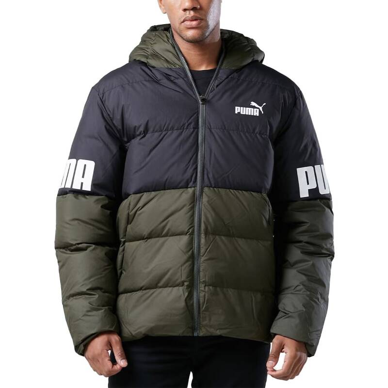 PUMA Power Hooded Down Puffer Jacket Black/Green