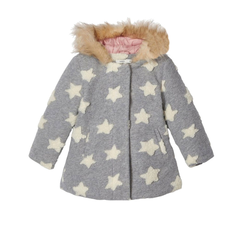 NAME IT Brushed Wool Mix Coat Grey Melange