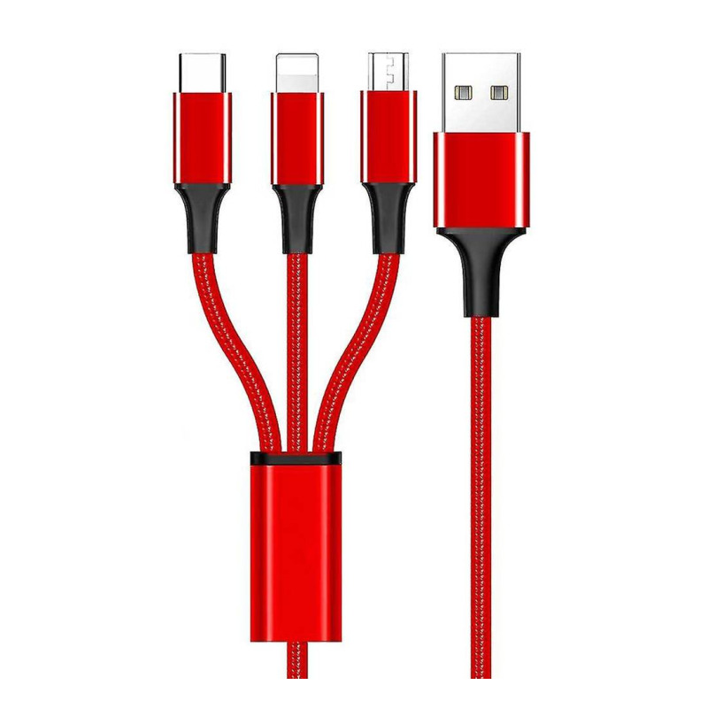 Кабел универсален, силиконов, USB-A(м), USB-C(м), MICRO USB(м), Apple lightning(м), цветен, 1m