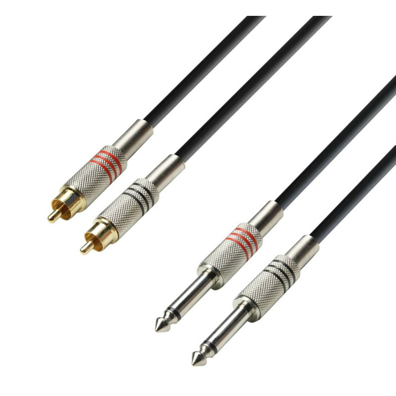 Кабел, аудио, 2xMONO 6,3mm JACK(м), 2xRCA(м), 3m, черен