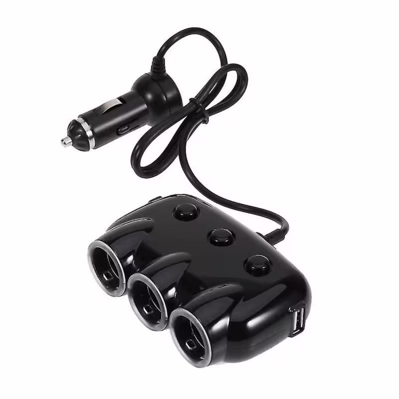 Автомобилен разклонител YZ-CS02, 3 гнезда за запалка(ж), 2xUSB, 10A, 0,5m
