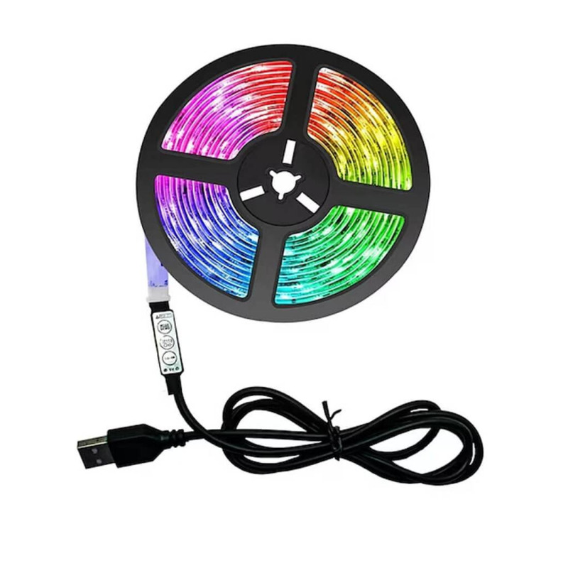 Комплект светодиодна лента, LED, контролер, ДУ, самозалепваща, RGB, USB, 5VDC, 5W, 2m