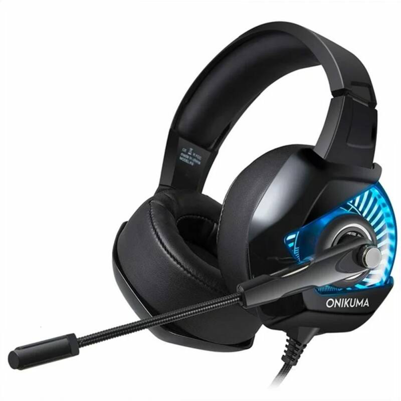 Слушалки Onikuma K6 Blue, За компютър, Микрофон, Подсветка, 3.5mm, USB, Черен - 20746
