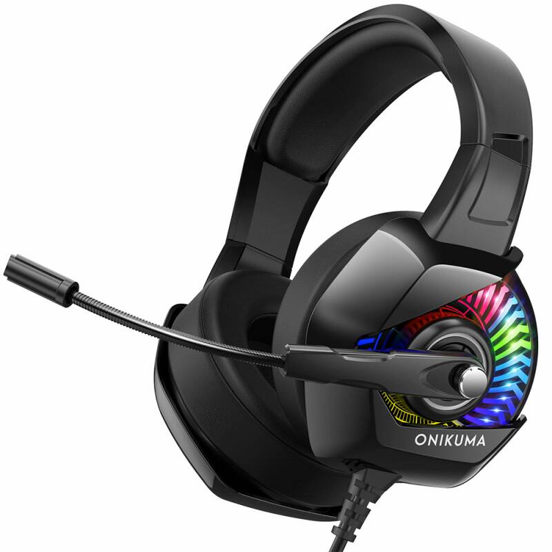Слушалки Onikuma K6 RGB, За компютър, Микрофон, Подсветка, 3.5mm, USB, Черен - 20740