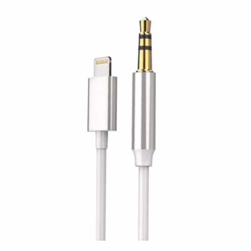 Аудио кабел за музика JH-023, iPhone, Apple lightning(м), 3,5mm JACK(м), бял, 1m