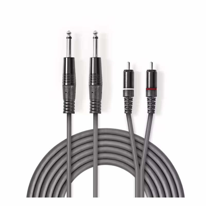 Кабел преходен за пулт Nedis, професионален, 2x6,3mm MONO JACK(м), 2xRCA(м), 5m