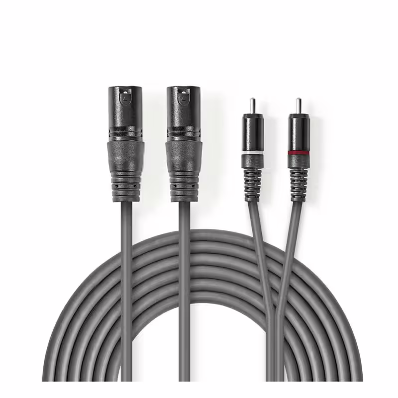 Кабел преходен Nedis, апаратура, професионален, 2xCANON(м), XLR, 2xRCA(м), 3m
