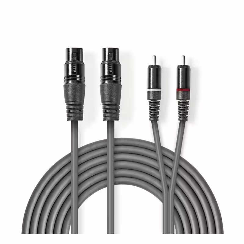 Кабел преходен Nedis, апаратура, професионален, 2xCANON(ж), XLR, 2xRCA(м), 3m