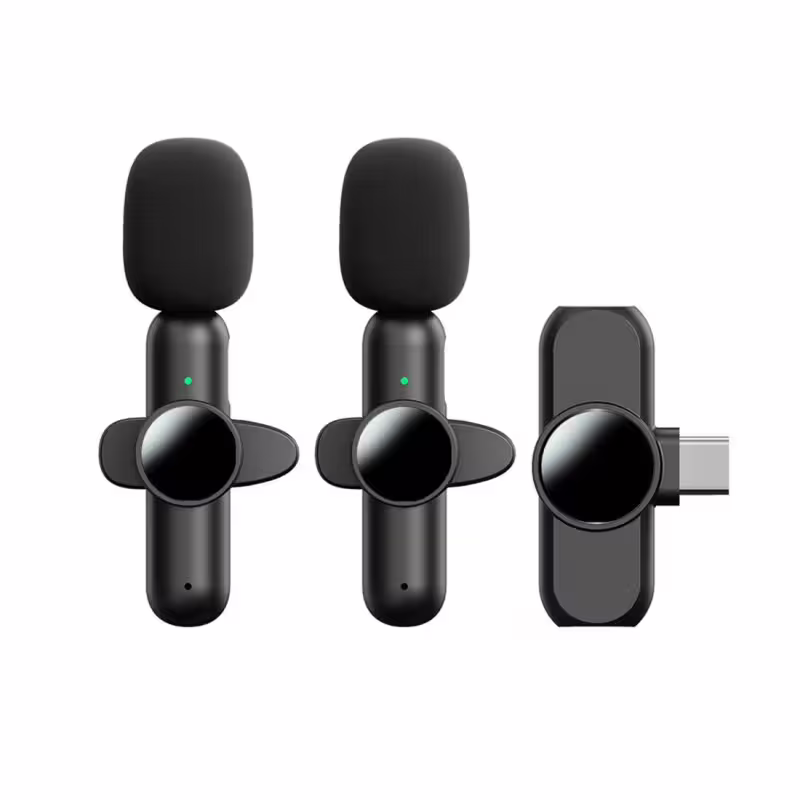 Комплект 2 безжични микрофонa F3, K9, телефон, лаптоп, предаватели, приемник, Type-C