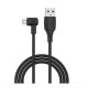 Кабел, бързо зареждане, текстилен, ъглов, черен, USB-A(м), MICRO USB(м), 3m