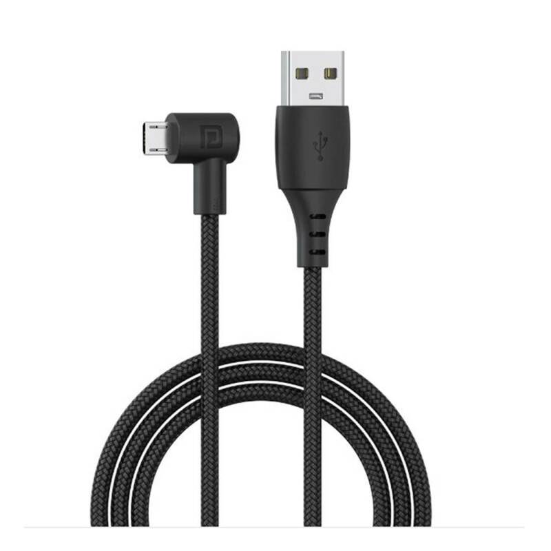 Кабел, бързо зареждане, текстилен, ъглов, черен, USB-A(м), MICRO USB(м), 3m