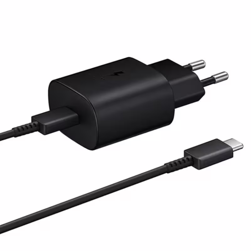 Комплект, мрежово зарядно, съвместимо с Samsung, бързо зареждане, кабел, черен, USB-C, Type-C, 25W