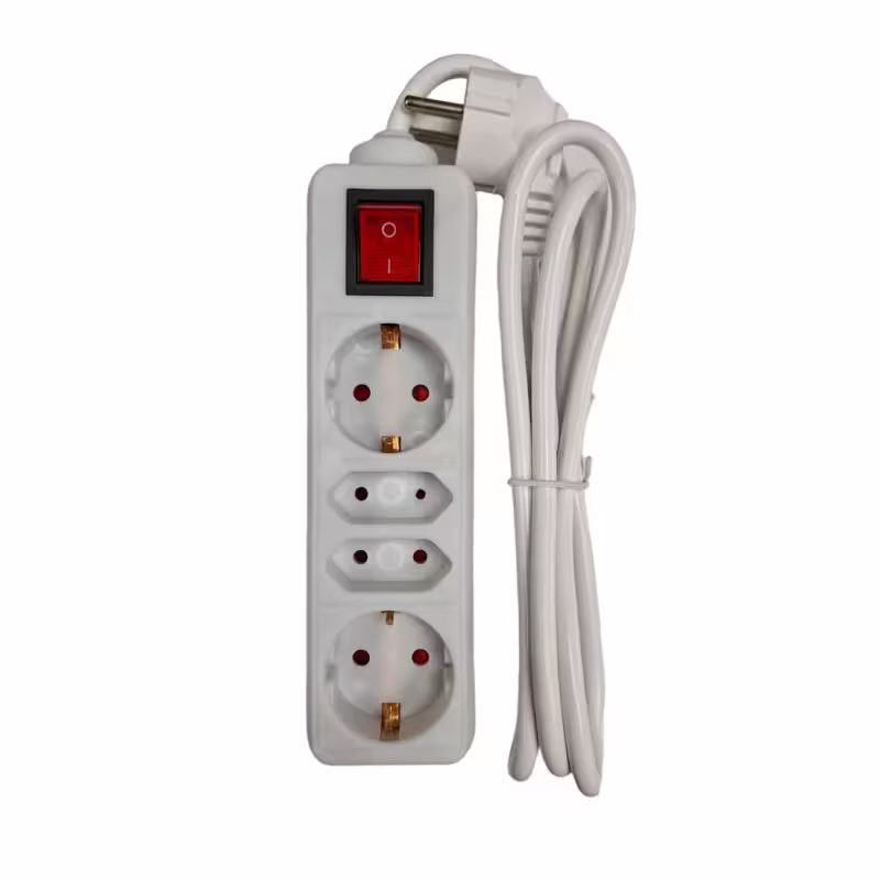 Разклонител JY-1011, контакт, ключ, 4-ка, бял, 10m, 220VAC, 10A, 3x1,5mm2