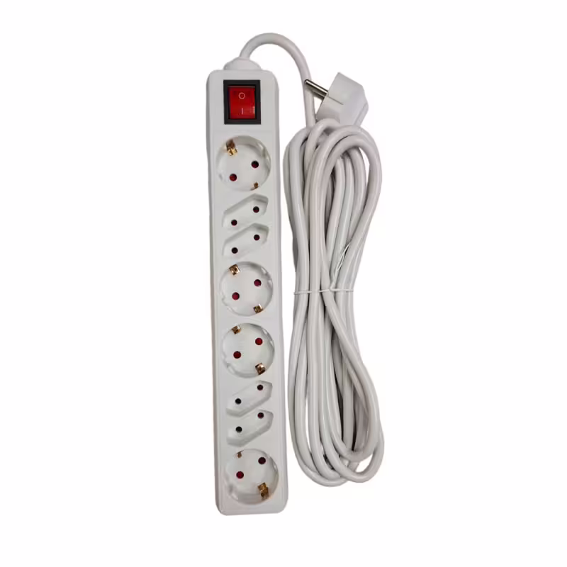 Разклонител JY-1012, контакт, ключ, 8-ца, бял, 10m, 220VAC, 10A, 3x1,5mm2