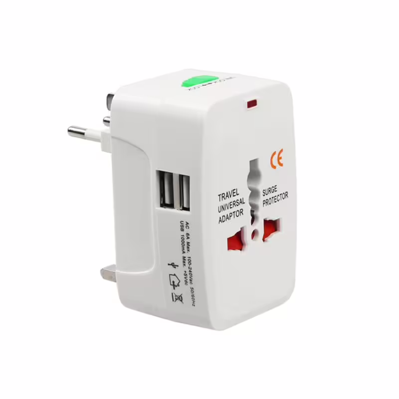 Преходник за пътуване, универсален UK, EU, US, AU, 2xUSB, 220VAC, 6A