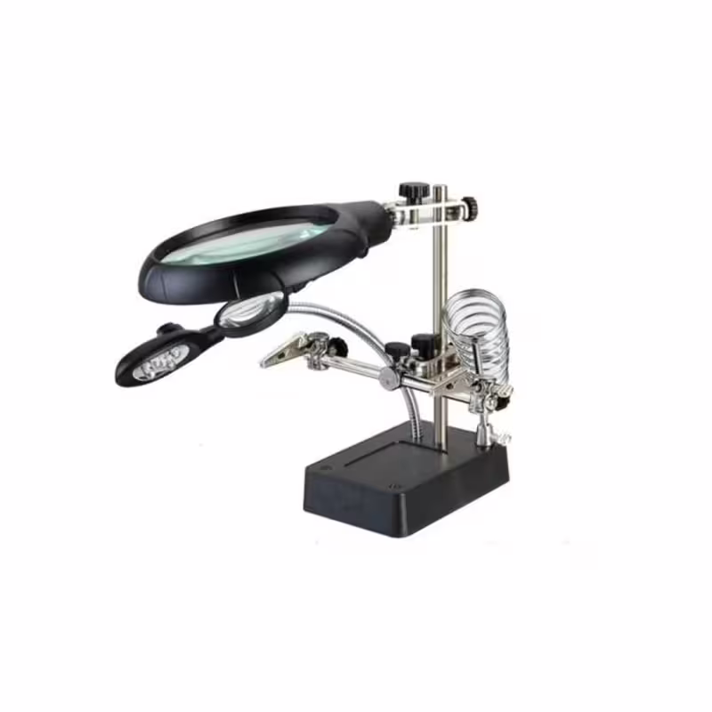 Трета ръка ZD-126-3, стойка за поялник, щипки, лупа, LED осветление, 90mm, x2,5