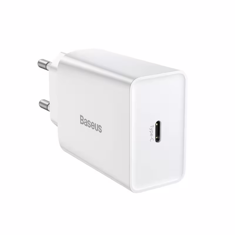 Мрежово зарядно устройство Baseus Speed Mini 1C, 20W, 1 x Type-C F, Бял - 40414