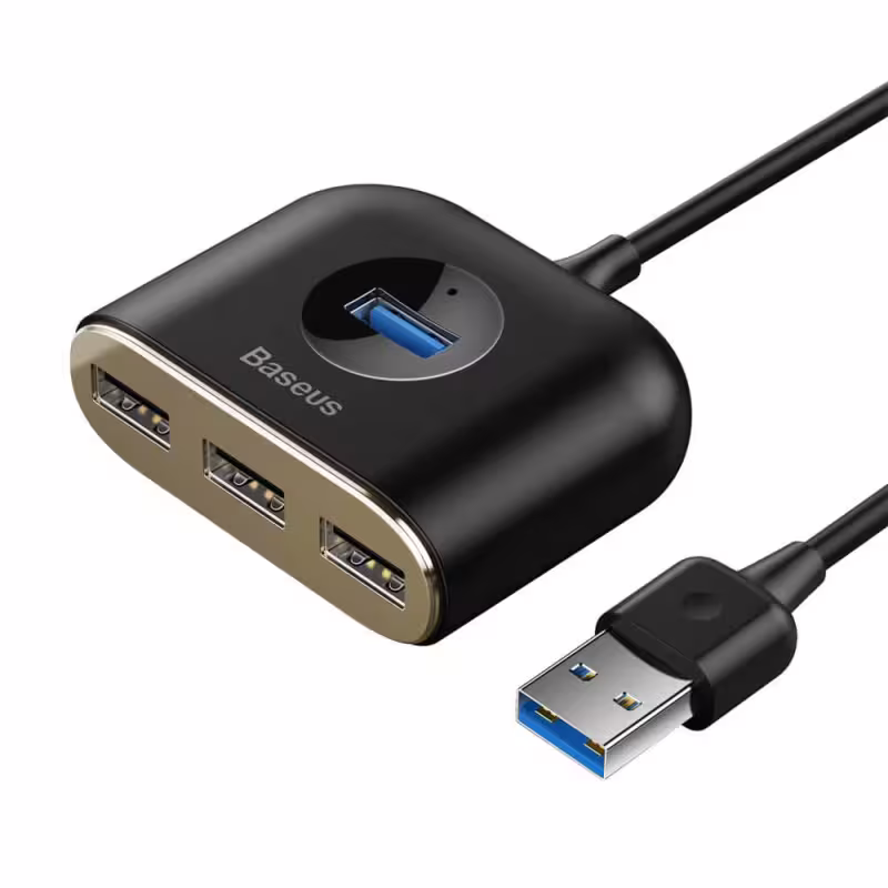 USB хъб Baseus Square round, 4 Порта, USB към 3xUSB 2.0, 1xUSB 3.0, 1.0m, Черен - 12077