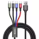 Кабел за зареждане Baseus Fast, 4 в 1, Micro USB, Lightning, 2 x Type-C, 1.2m, Черен - 40494