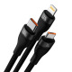 Кабел за зареждане Baseus Flash, 3 в 1, Micro USB, Lightning, Type-C, 66W, 1.2m, Черен - 40492