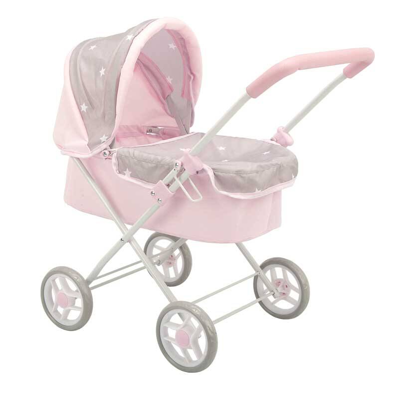 Детска количка за кукли "Емма" в розово и сиво
