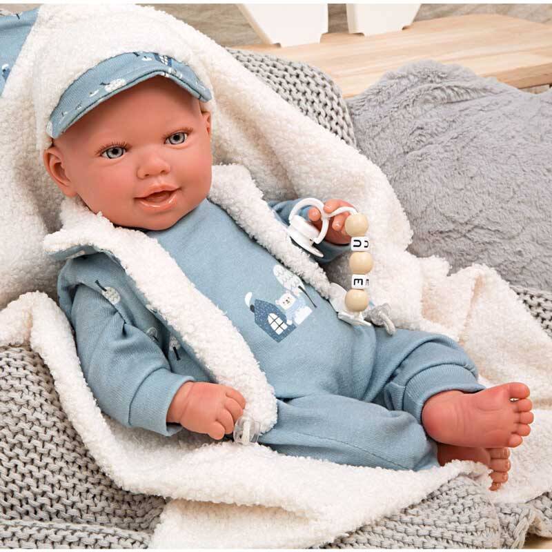 Кукла-бебе Бруно със син костюм и аксесоари - 45 см