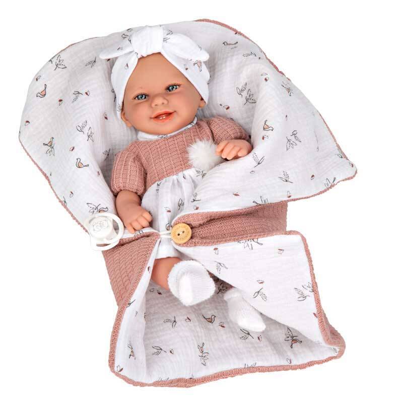 Кукла-бебе Роса със спален чувал в розово - 33 см