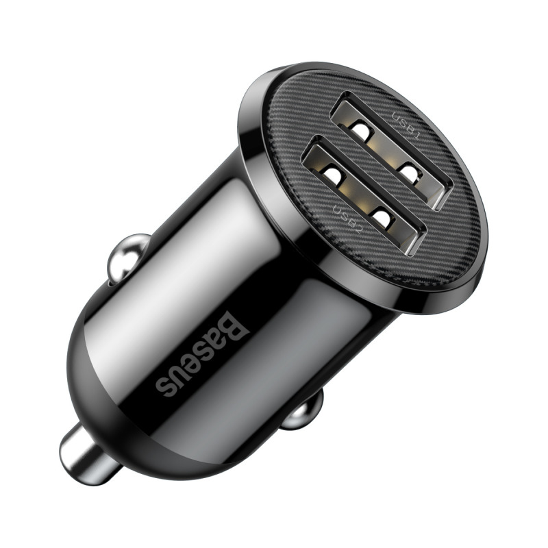 Зарядно устройство за кола Baseus Grain Pro, 4.8A, 2 x USB, Черен - 40509
