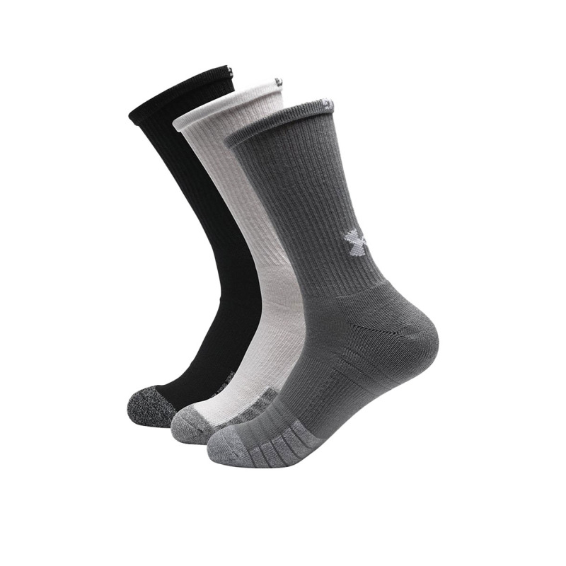 UNDER ARMOUR 3-Packs Heatgear Crew Socks Black/White/Grey