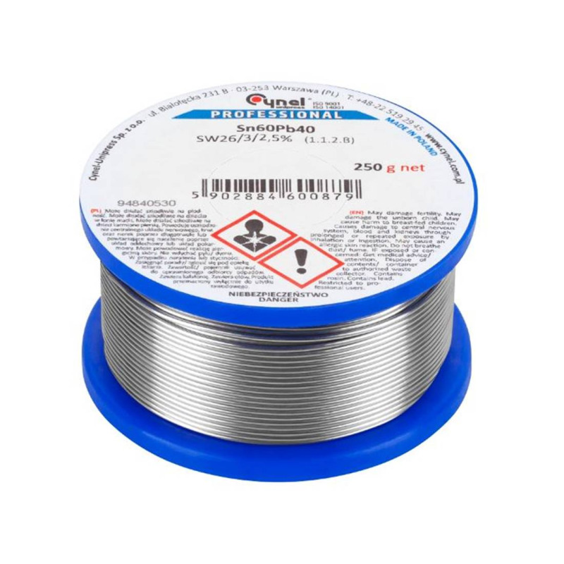 Тинол за запояване CYNEL, Ф0,7mm, 250g, Sn60, Pb40, 2,5%