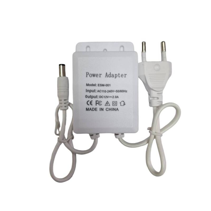 Мрежов адаптер ESM-001, стабилизиран, букса 5,5х2,5, 12VDC, 2A, 24W