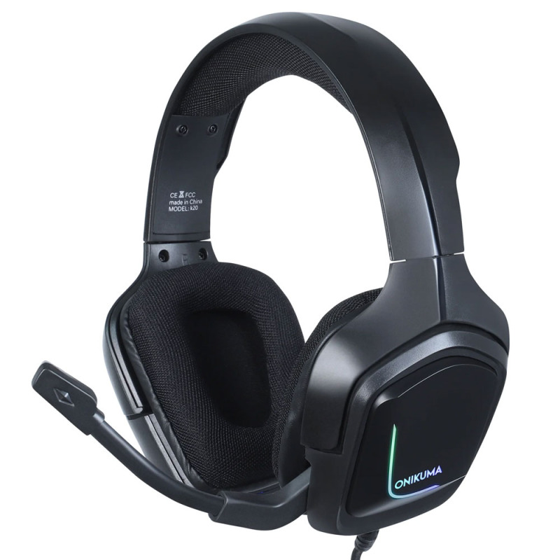 Слушалки Onikuma K20, За компютър, Микрофон, Подсветка, 3.5mm, USB, Черен - 20777