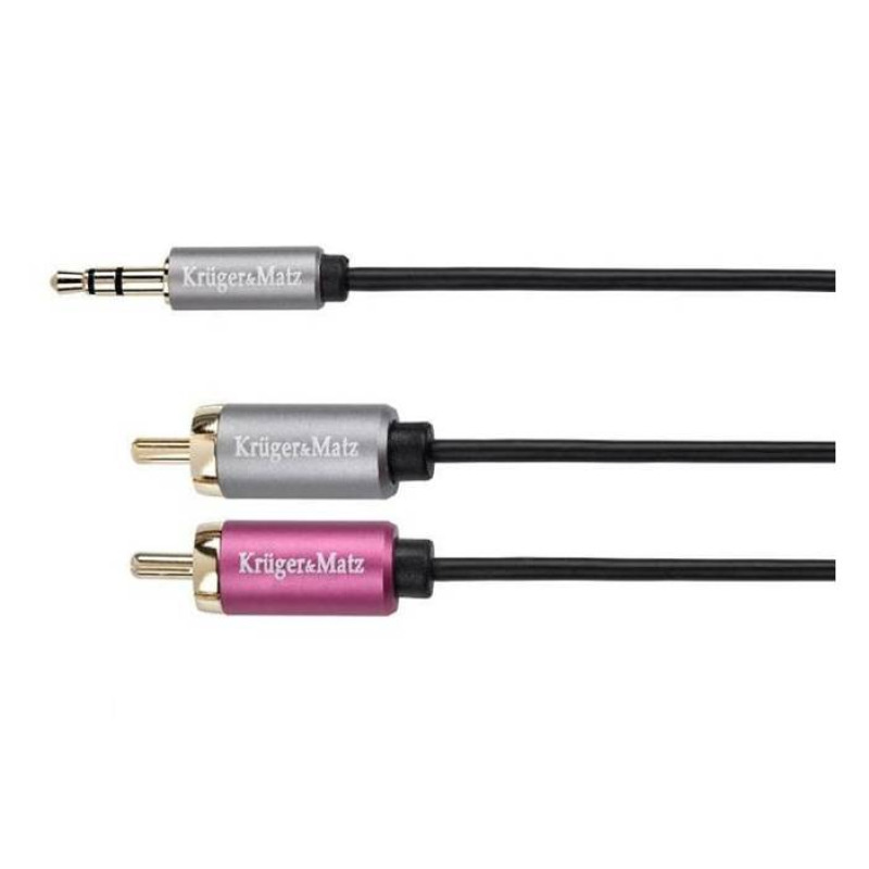 Кабел за аудио KM1218, професионален, STEREO, HQ, 3,5mm JACK(м), 2xRCA(м), силиконов, 1m