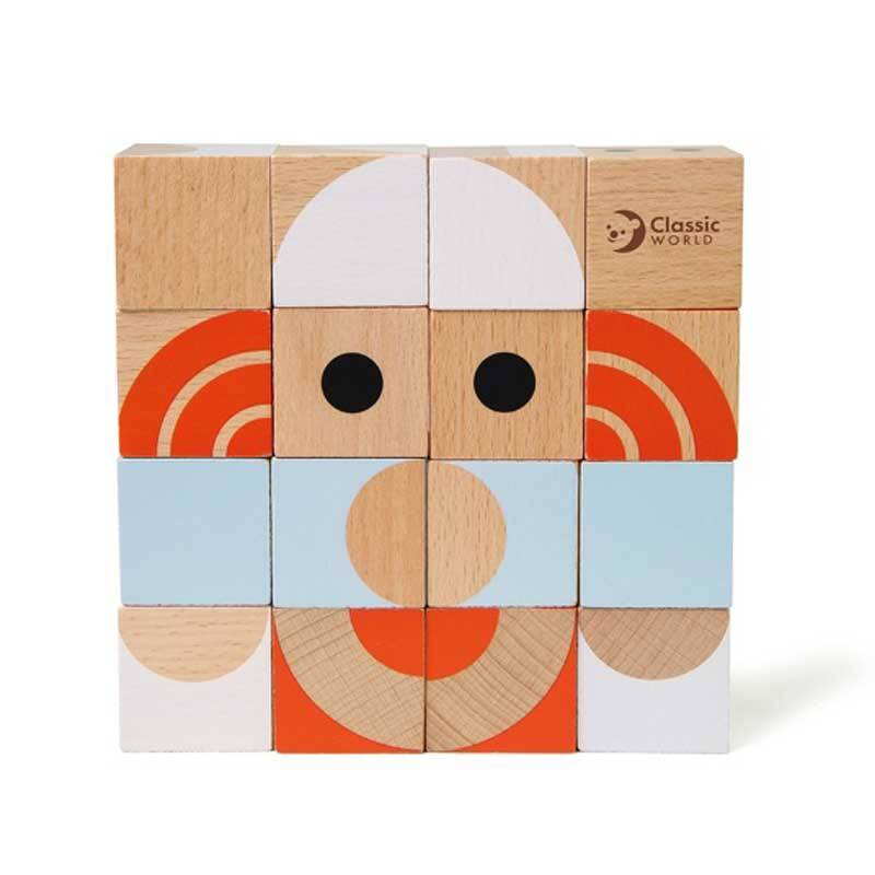 Детски пъзел от дървени кубчета - геометрични фигурки
